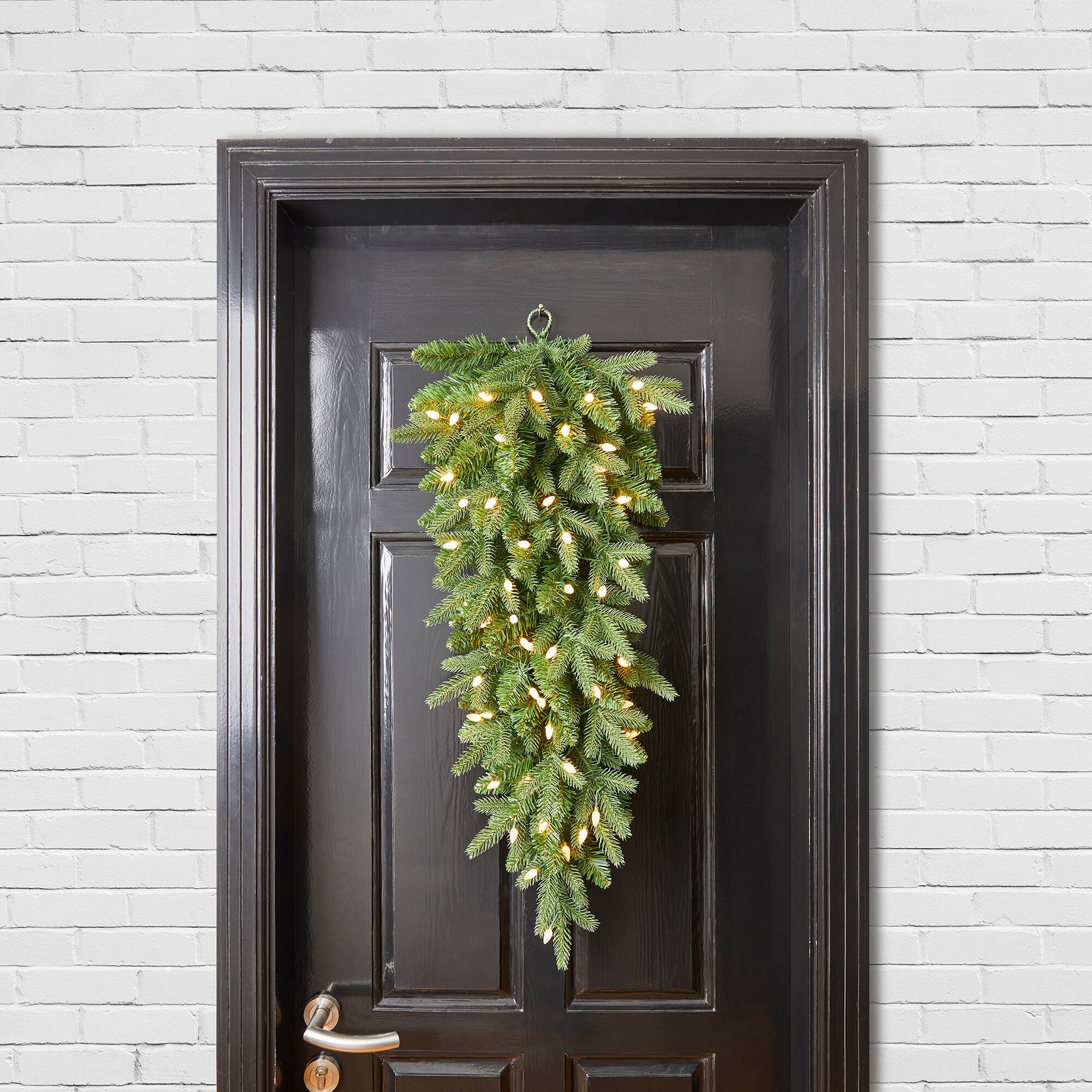 Glitzhome® 36" Pre-Lit Greenery Christmas Teardrop with LED Lights & Timer